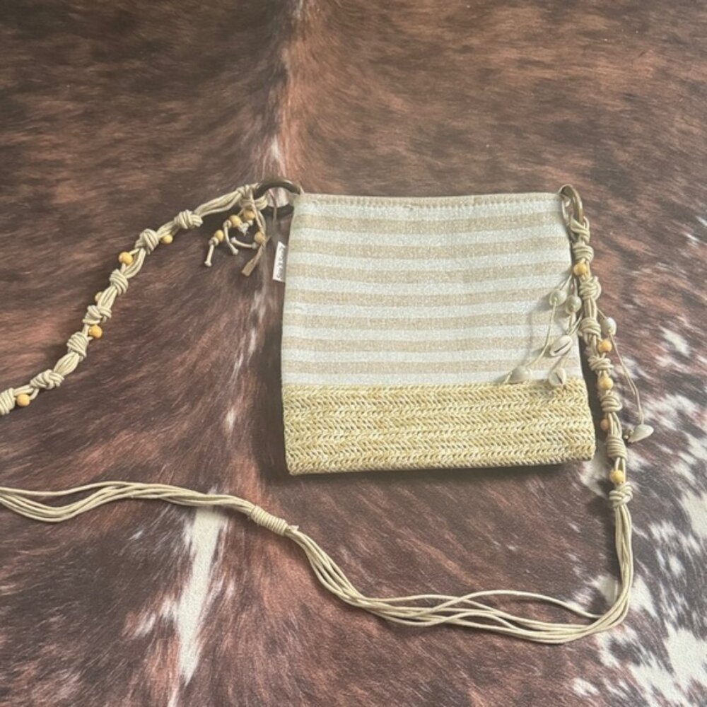 Chic Beige Striped Crossbody Bag